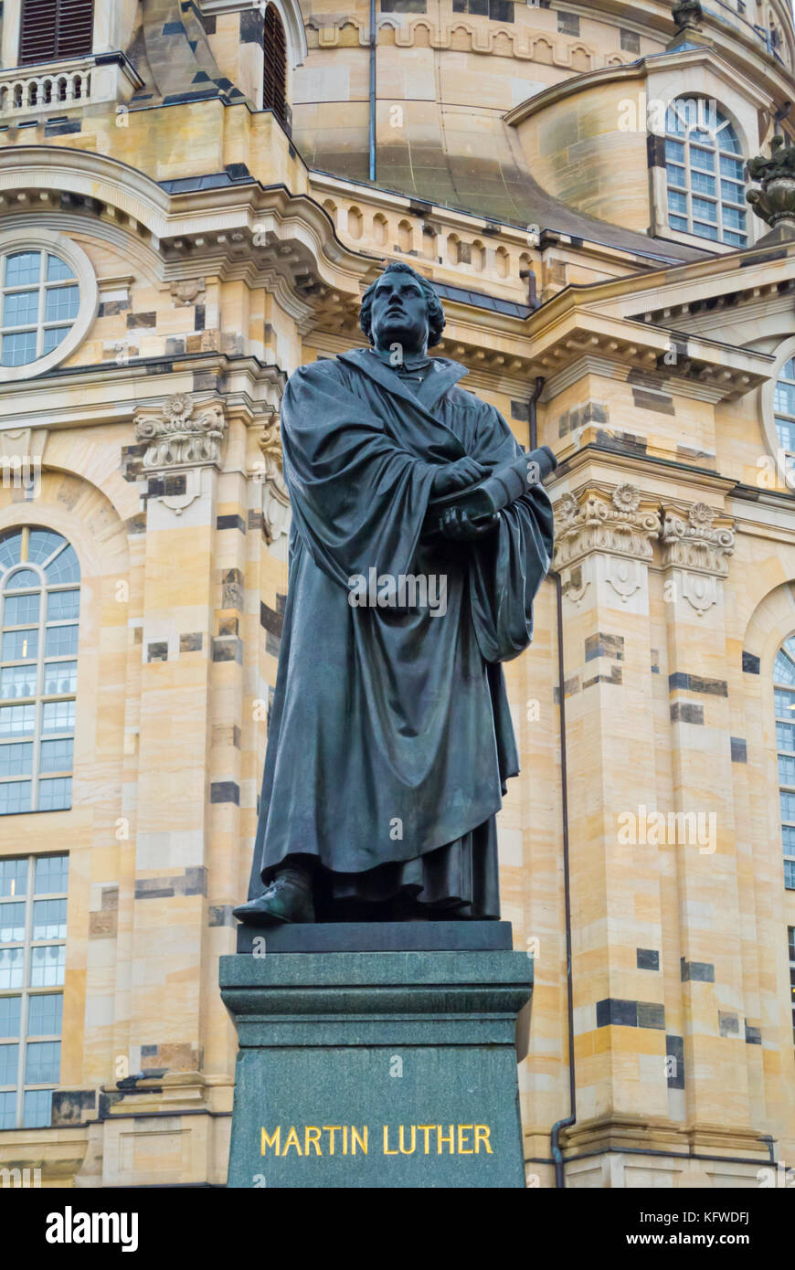 Martin Luther memorial statue, Neumarkt, Altstadt, la vieille ville, Dresde, Saxe, Allemagne Banque D'Images