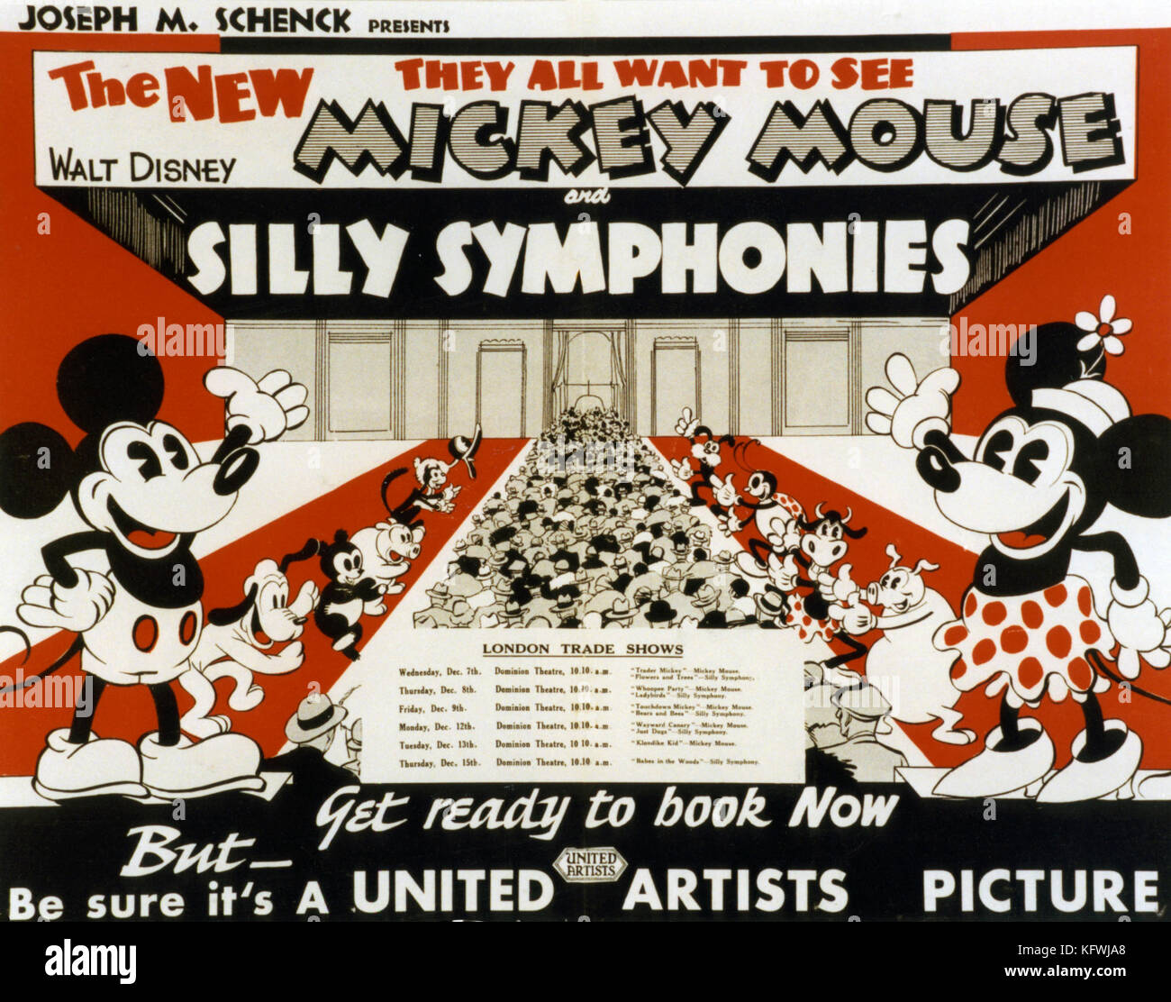 SILLY SYMPHONIES un commerce film annonce la liste Afficher horaires à un cinéma de Londres sur 1935 Banque D'Images