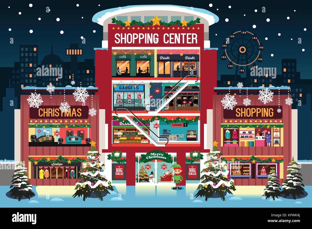 Un vecteur illustration de shopping mall pendant christma Illustration de Vecteur