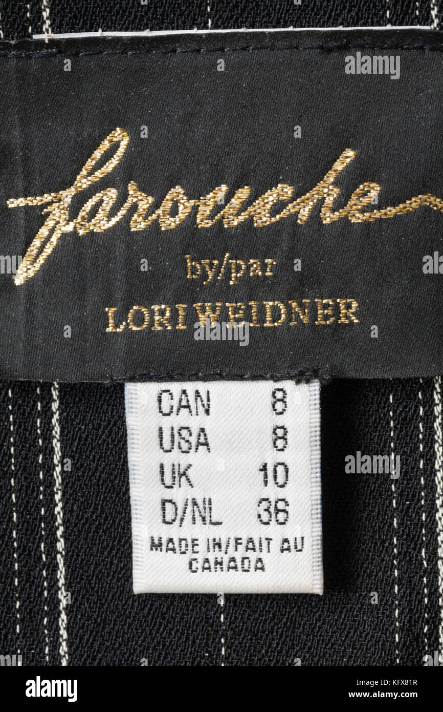 Farouche par Lori Weidner label in woman's des vêtements faits au Canada - vendues au Royaume-Uni Royaume-Uni, Grande Bretagne Banque D'Images
