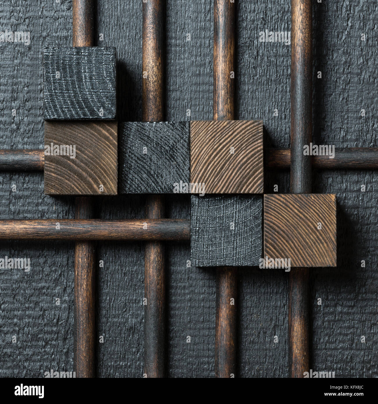 Abstract dark wood block collage arrière-plan. Banque D'Images