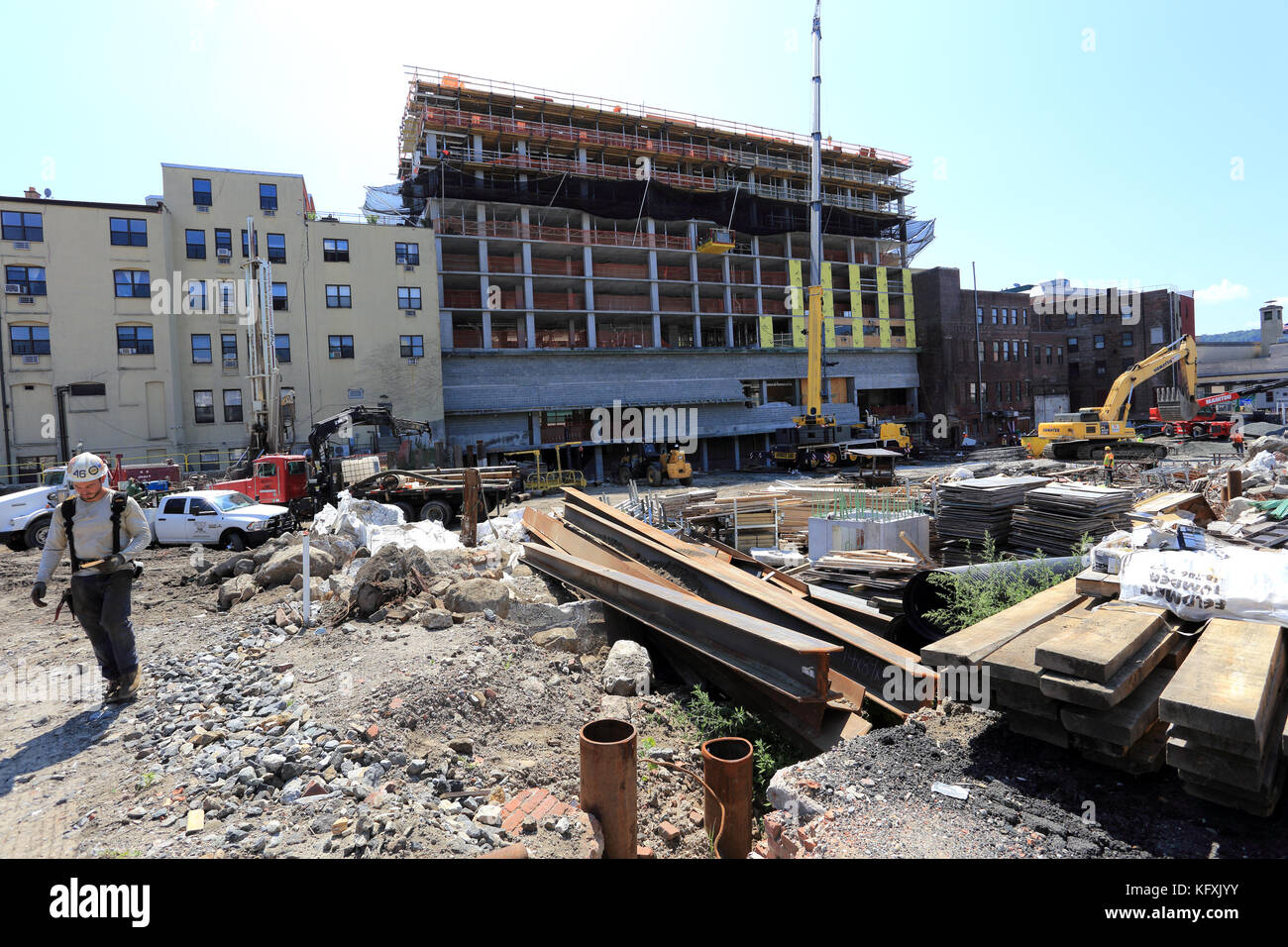 Site de construction le centre-ville de Yonkers, New York Banque D'Images