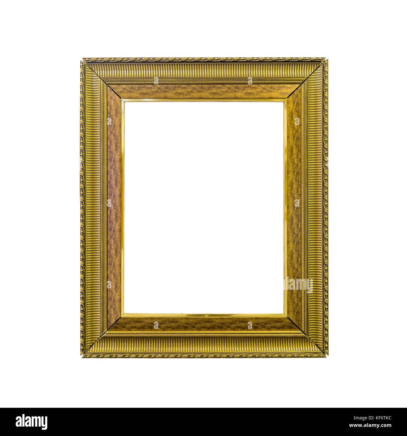 Cadre photo vintage doré isolé sur fond blanc Banque D'Images