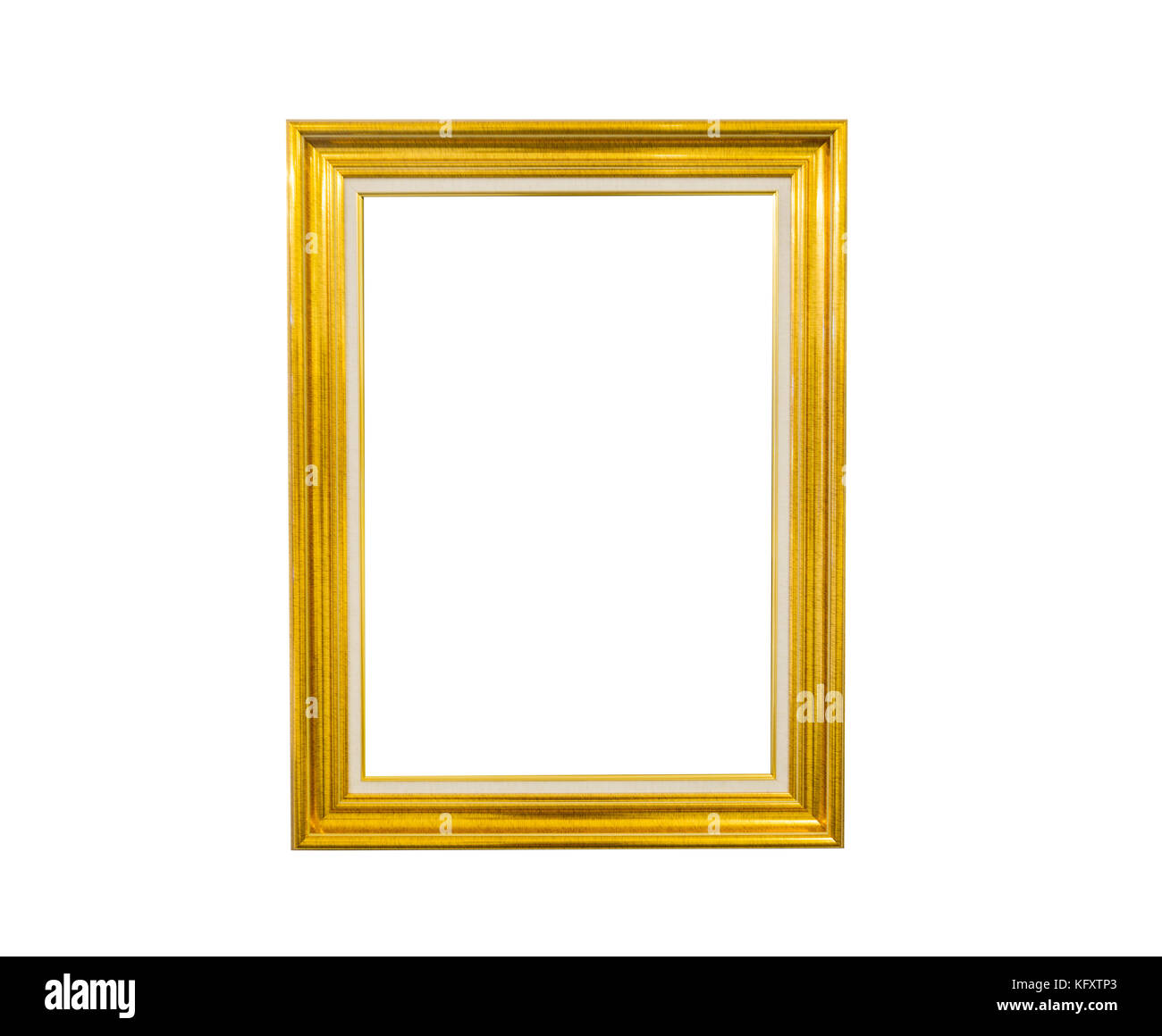 Cadre photo vintage doré isolé sur fond blanc Banque D'Images