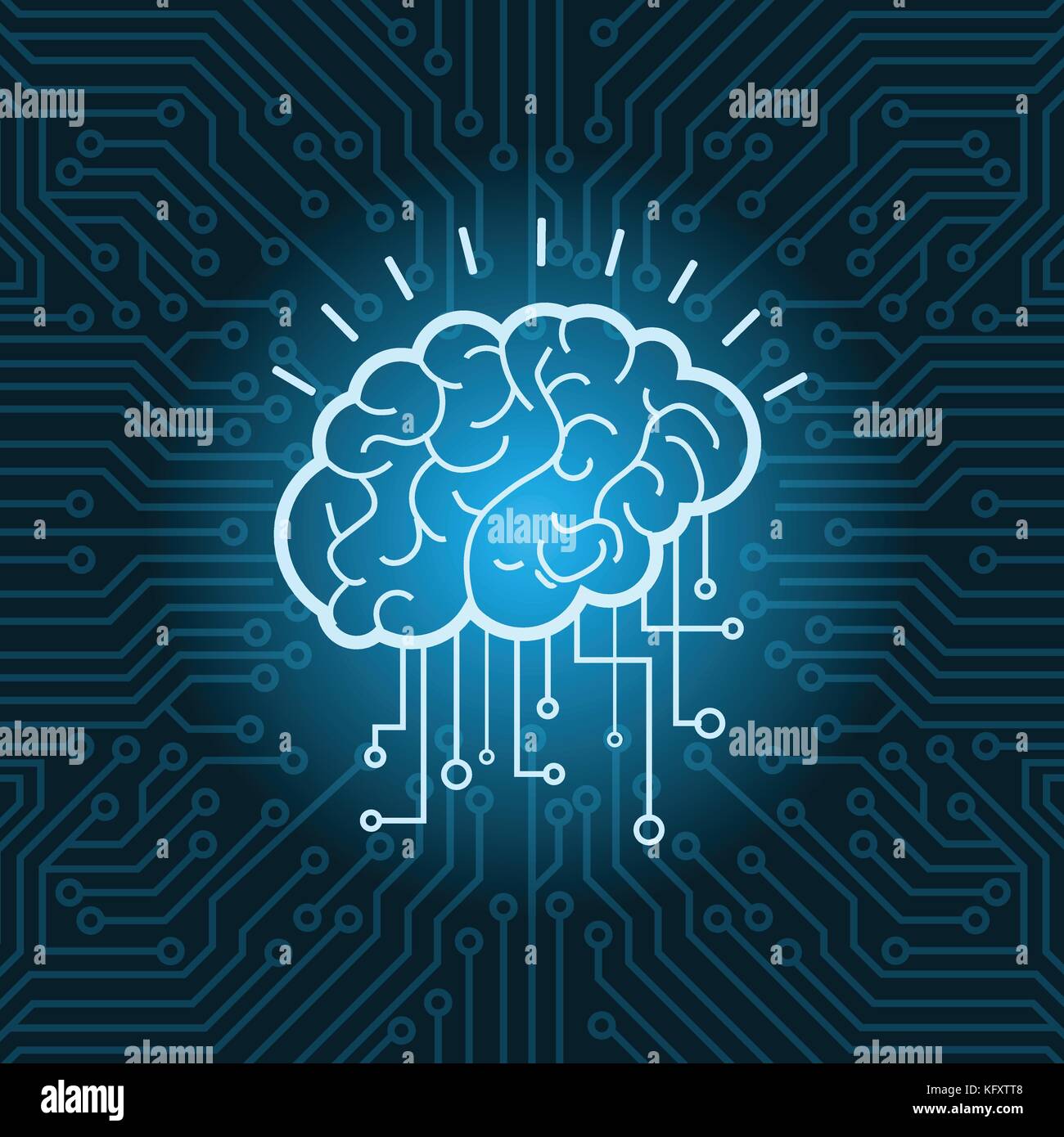 Cerveau sous forme numérique sur l'icône de l'arrière-plan du circuit bleu Illustration de Vecteur