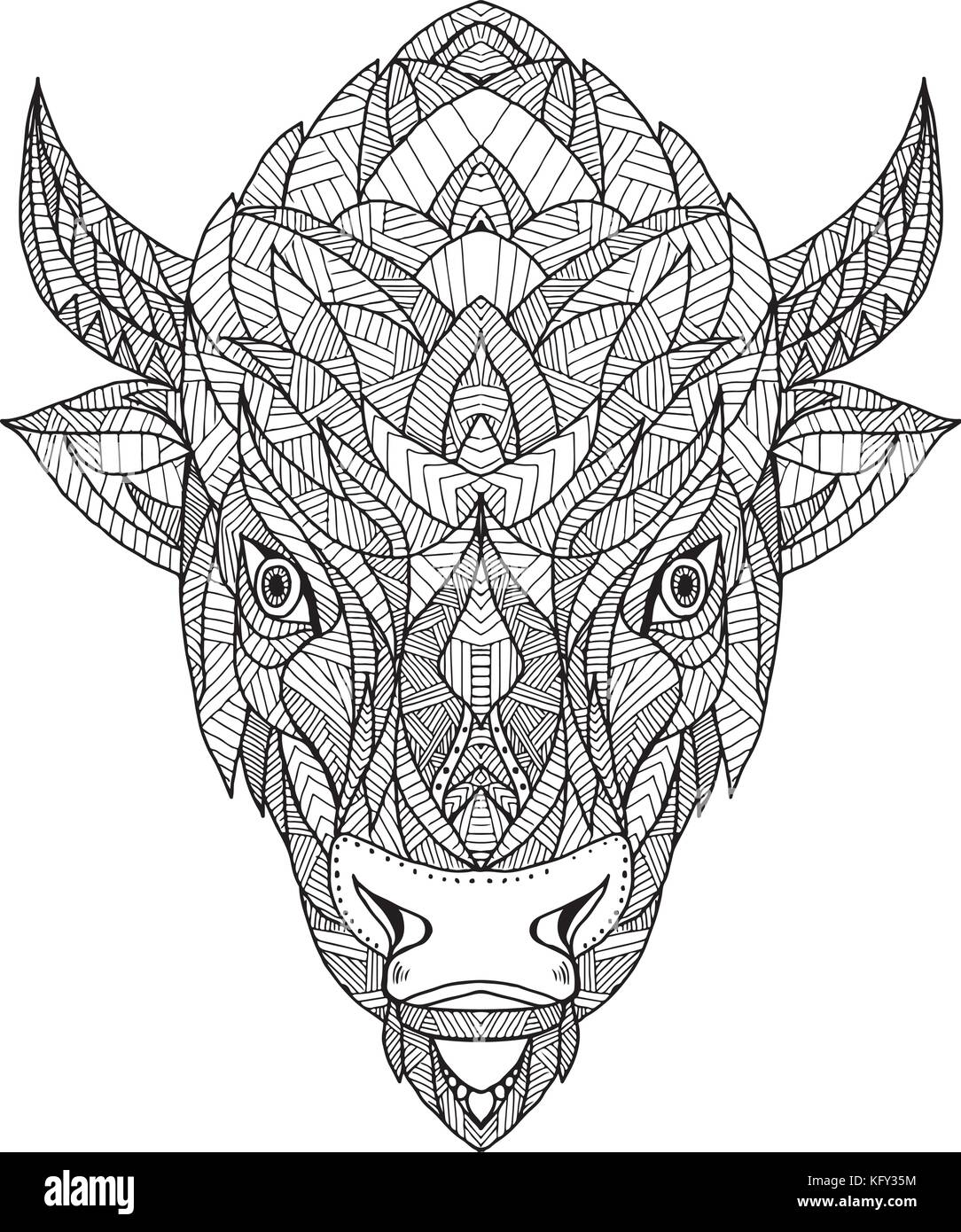 Zentagle inspiré et embrouillé mandala illustration d'une tête d'un bison d'Amérique, American Buffalo Buffalo ou vue de l'avant sur le fond isolé Illustration de Vecteur