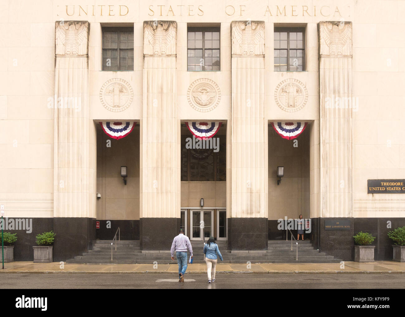 Le Theodore Levin us courthouse à Detroit, États-Unis dispose de 24 salles d'audience en plus d'un centre d'affaires avec des installations postales. Banque D'Images