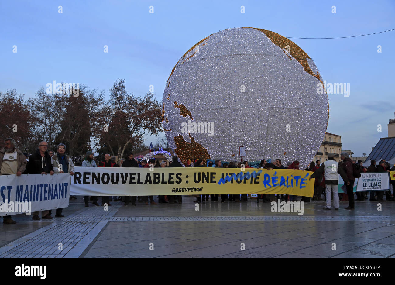 Climat de protestation à Montpellier COP21, Place de la Comédie, Languedoc-Roussillon, France Banque D'Images