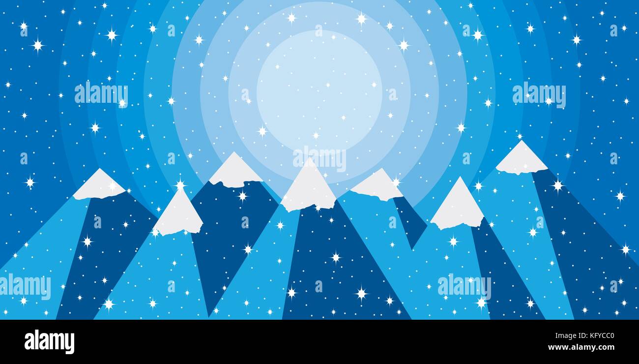 Montagne hiver paysage est plat style. Sommets enneigés. vector illustration Illustration de Vecteur