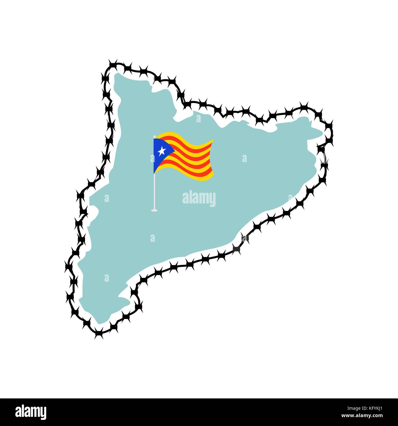 La Catalogne est la souveraineté et l'indépendance. estelada blava la carte et barbelés. protection des frontières de l'Etat. Illustration de Vecteur