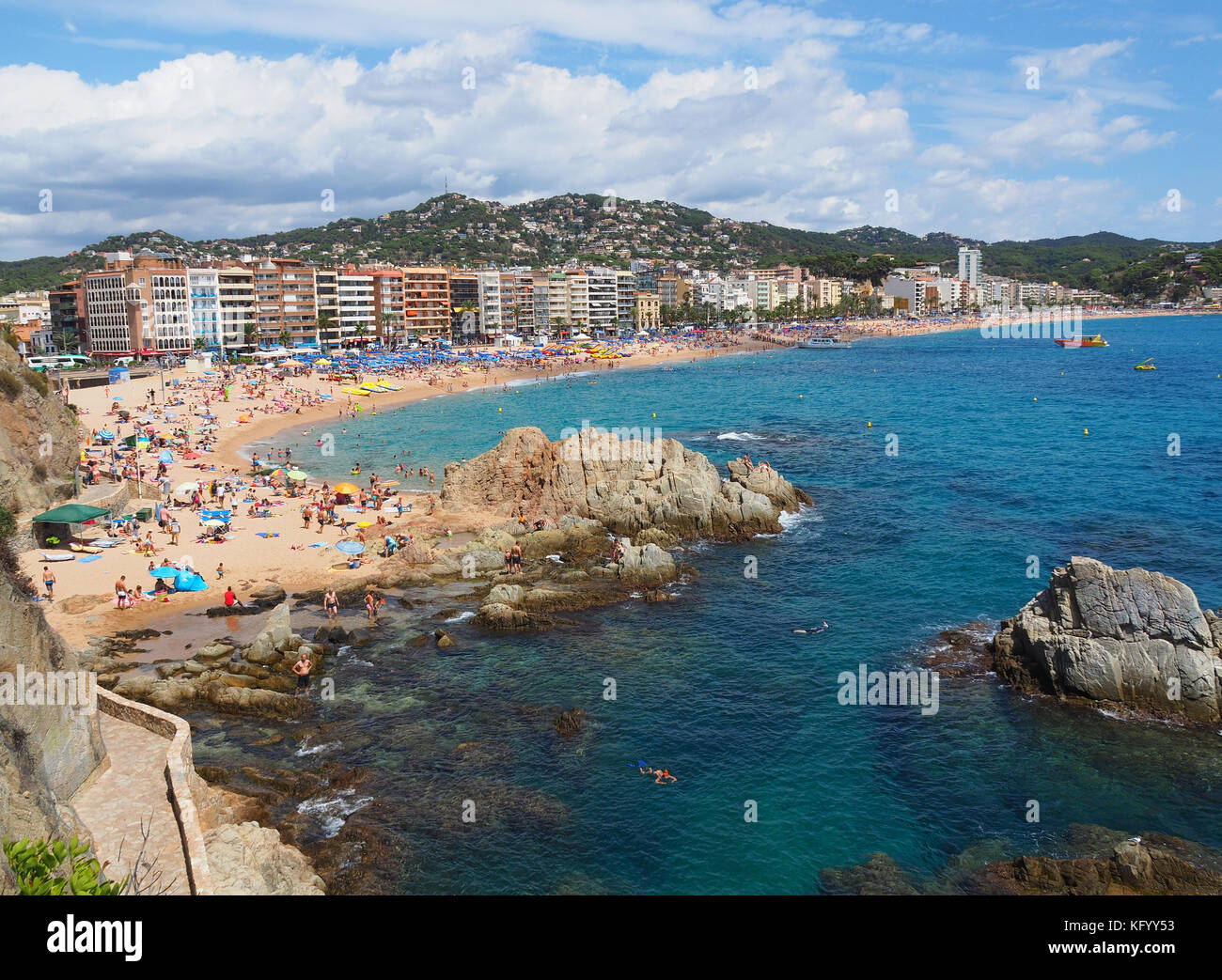 Paysage de la plage de Lloret de Mar en Costa Brava, Gérone - Espagne Banque D'Images