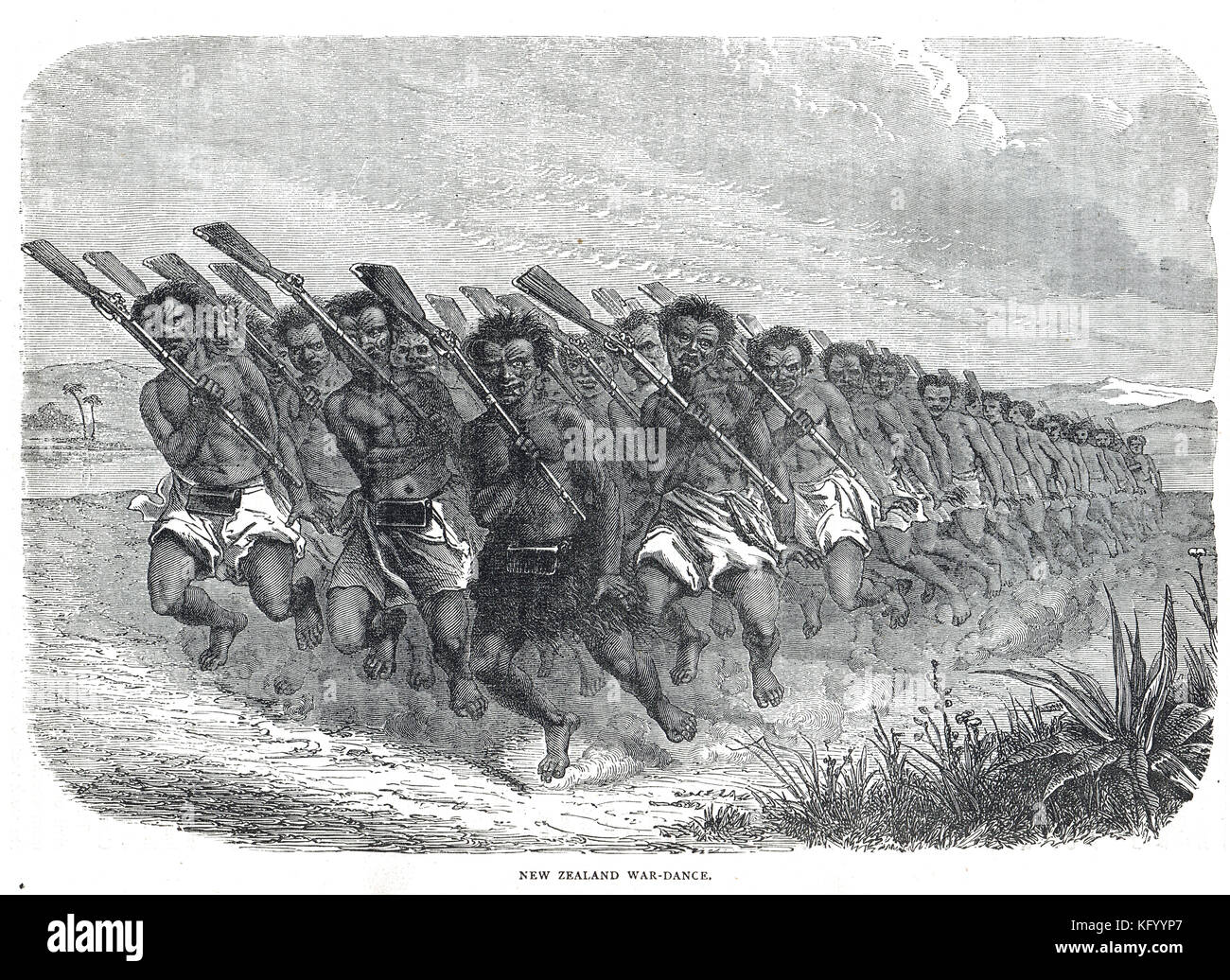 Haka, danse de guerre maorie, guerres néo-zélandaises, 1845 à 1872 Banque D'Images