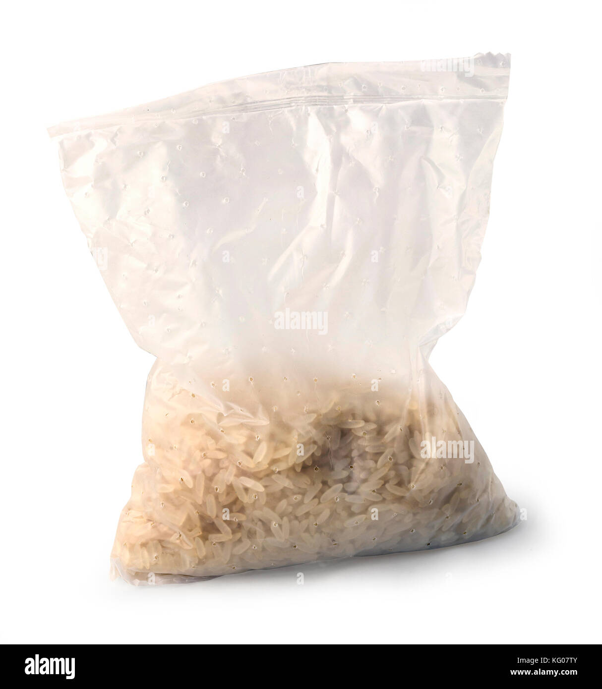 Paquet de riz blanc sec en libre isolated on white with clipping path Banque D'Images