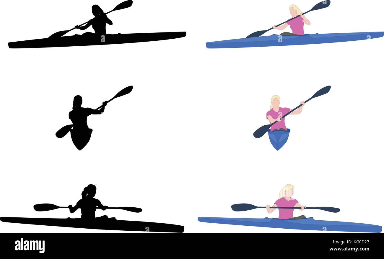 Silhouettes femme kayak et illustration - vector Illustration de Vecteur