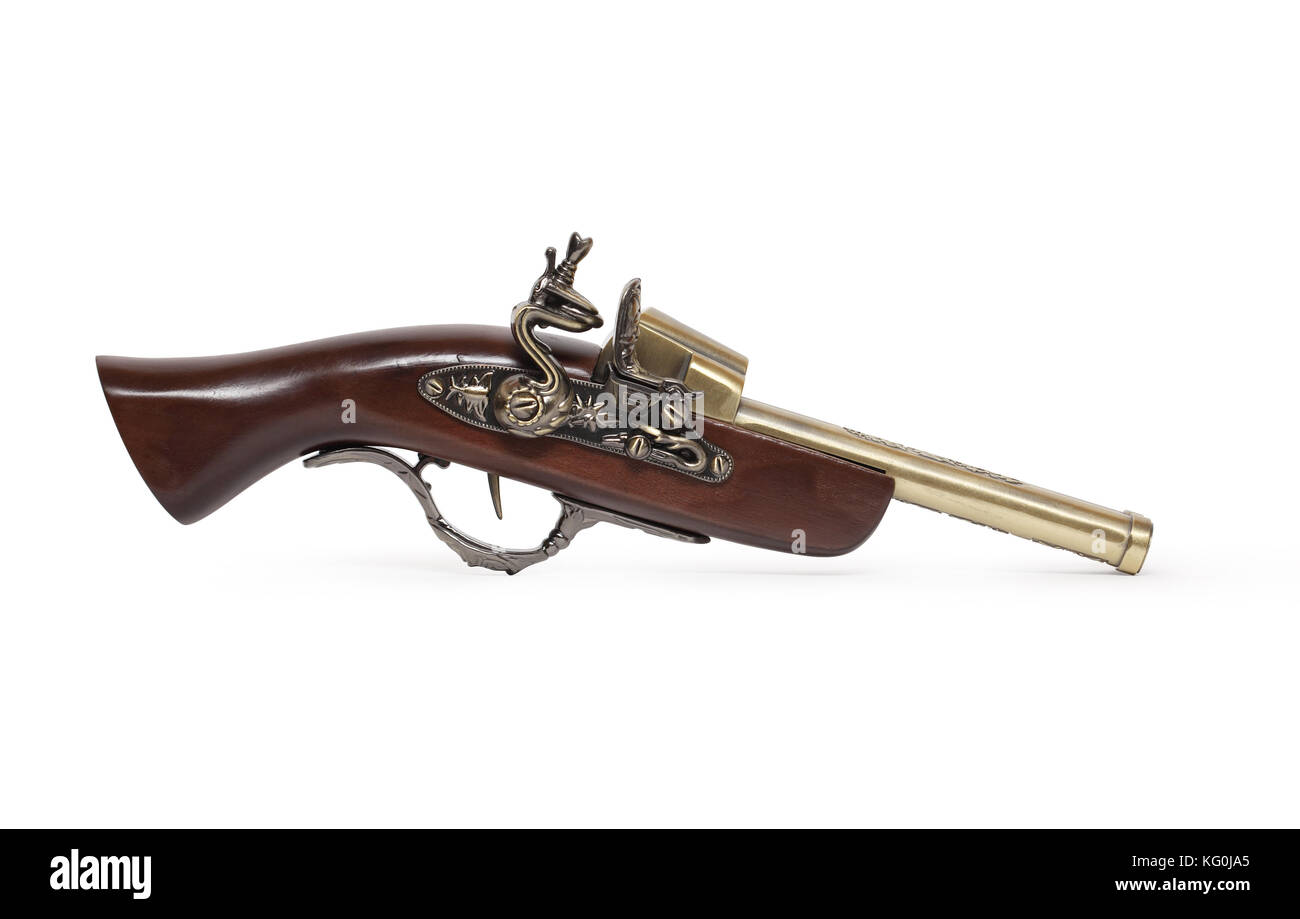 Beau pistolet ancien isolé sur fond blanc avec clipping path Banque D'Images