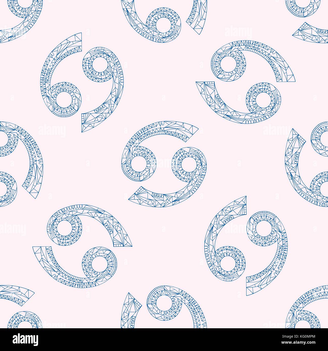 Signe du Zodiaque cancer. vector hand drawn horoscope astrologique. motif de fond transparent. Illustration de Vecteur