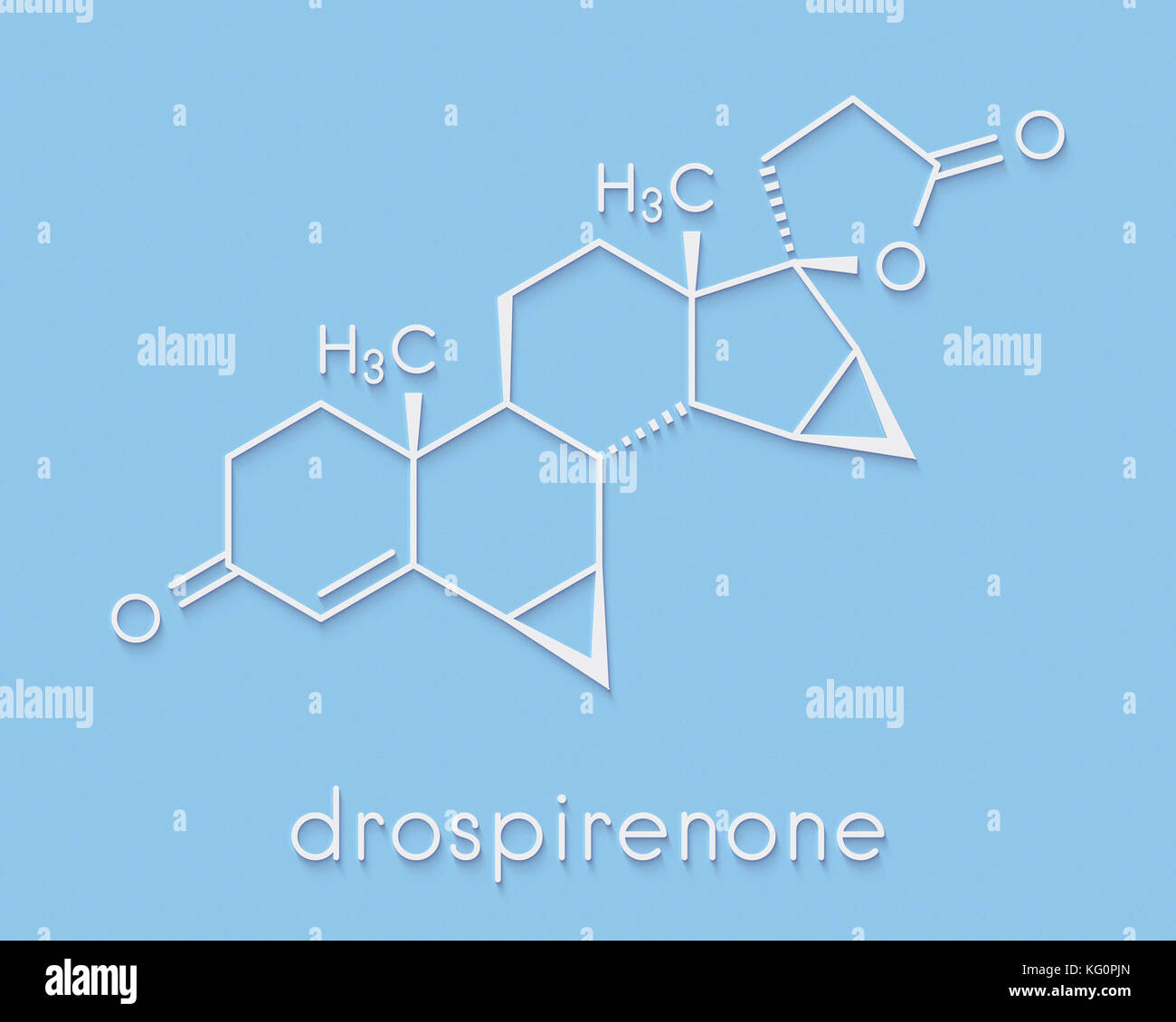 La drospirénone molécule pharmaceutique contraceptif progestatif. utilisé dans les anovulants. formule topologique. Banque D'Images