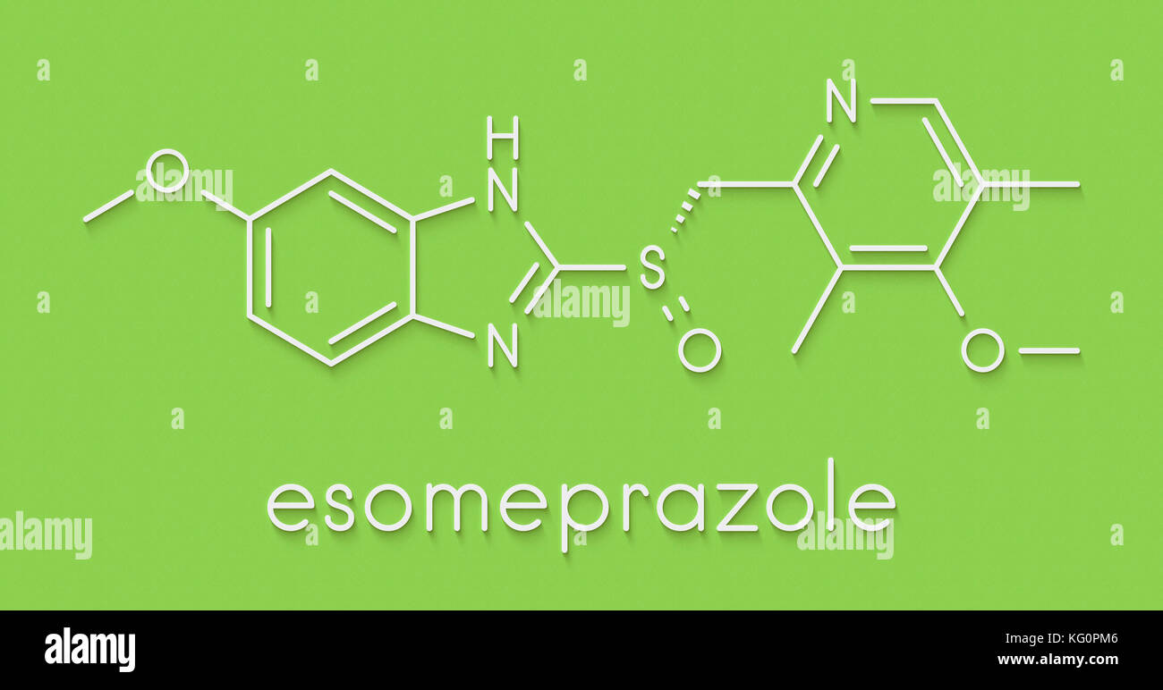 L'esoméprazole, l'ulcère peptique molécule pharmaceutique (inhibiteur de la pompe à protons). formule topologique. Banque D'Images