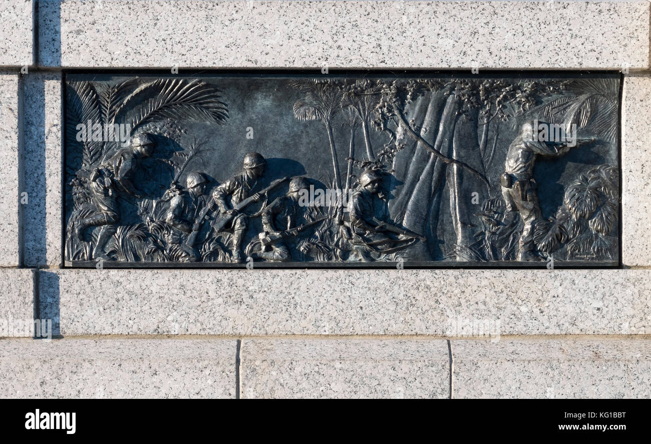 Bas-relief en bronze panneaux sur le World War 2 Memorial, Washington DC, USA Banque D'Images