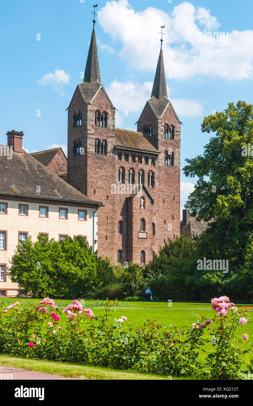 Hagen , Allemagne , Allemagne : Schloss Corvey , Westwerk der Abteikirche Saint Stephanus und St. Vitus , Weltkulturerbe Banque D'Images
