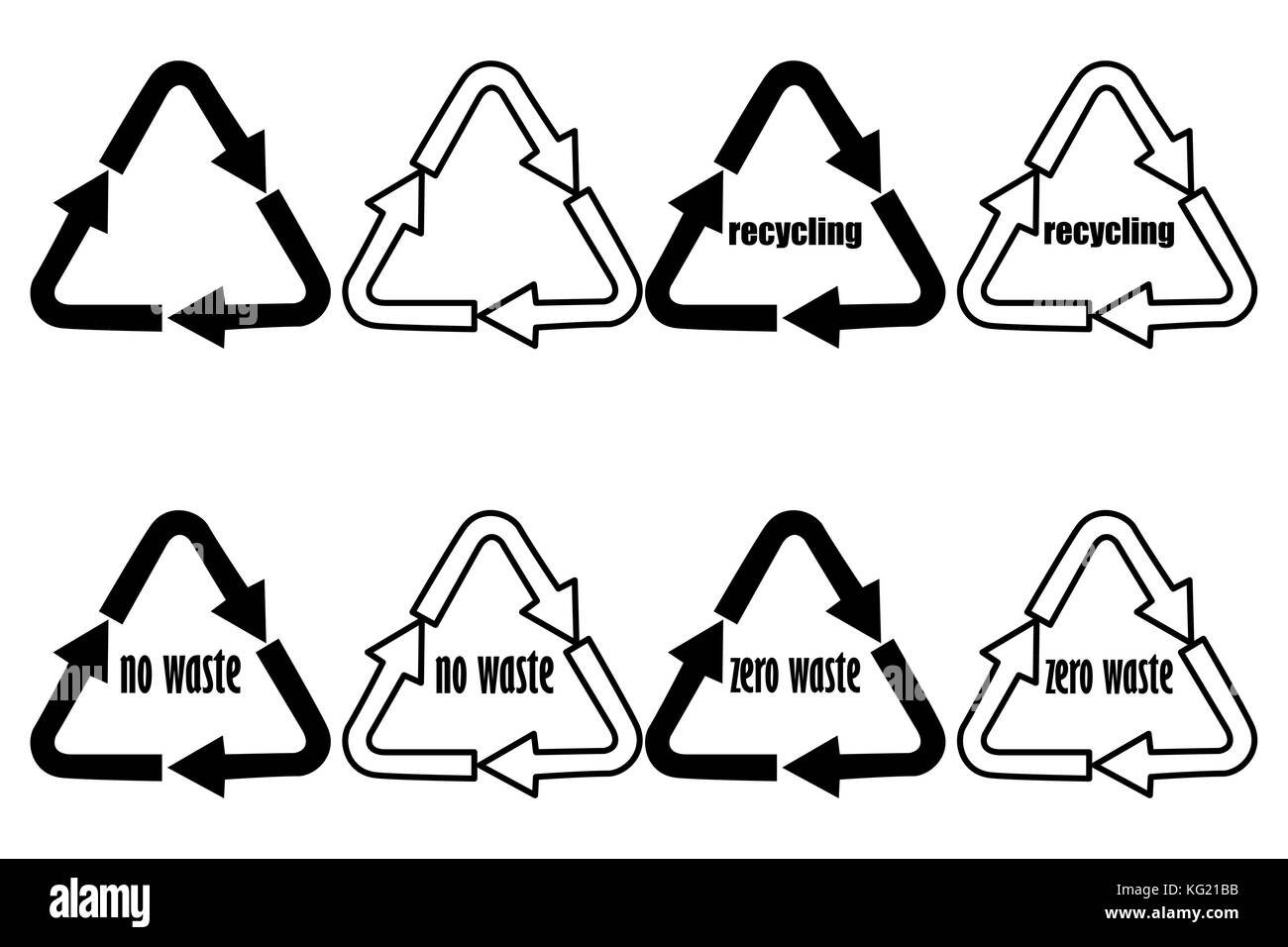 Recyclage - pas de déchets - déchets zéro - vector set noir et blanc, logo de recyclage Illustration de Vecteur