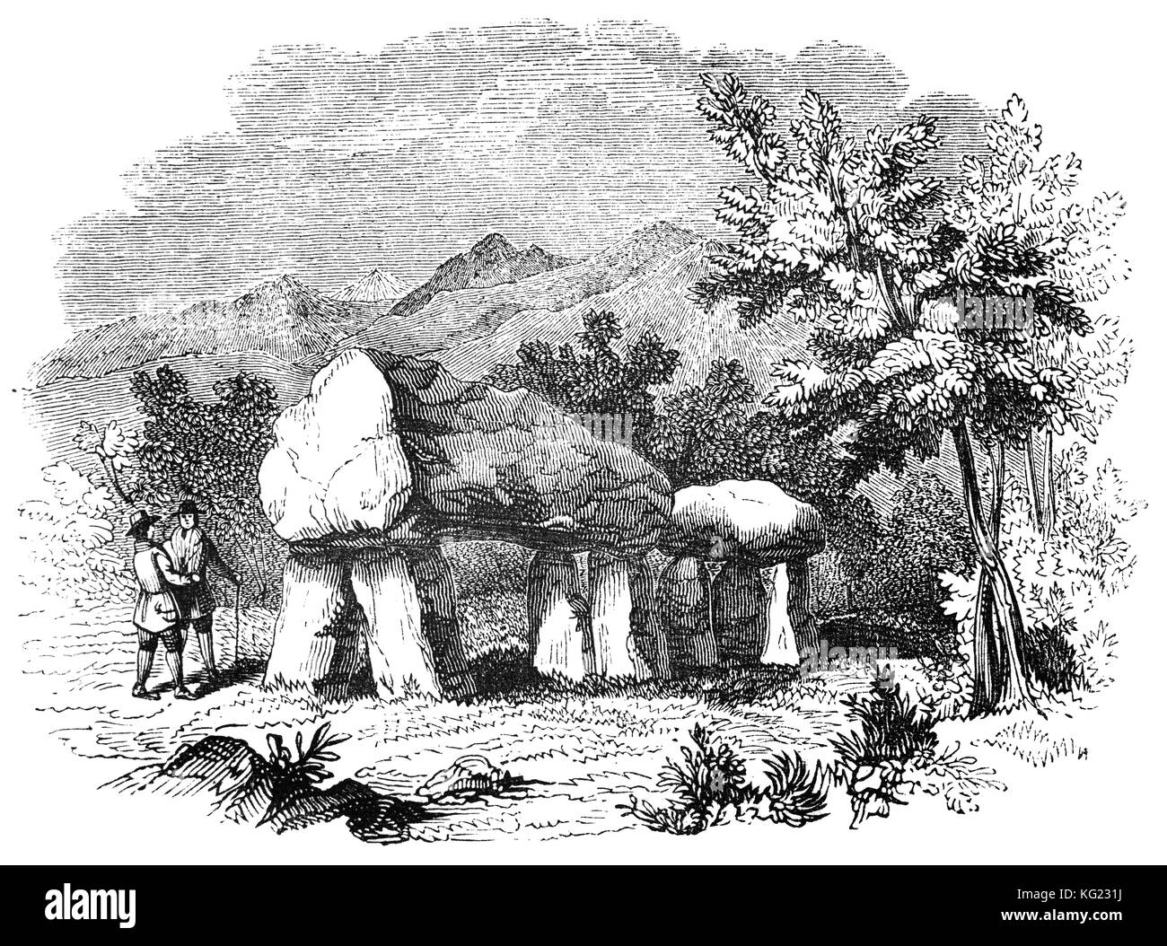 Un cromlech, dolmens ou portail tombes érigées dans la période néolithique entre 3700-3500 BC à Plas Newydd sur l'île d'Anglesey aka Mona ; un bastion de Druidisme. Le Nord du Pays de Galles, Royaume-Uni Banque D'Images