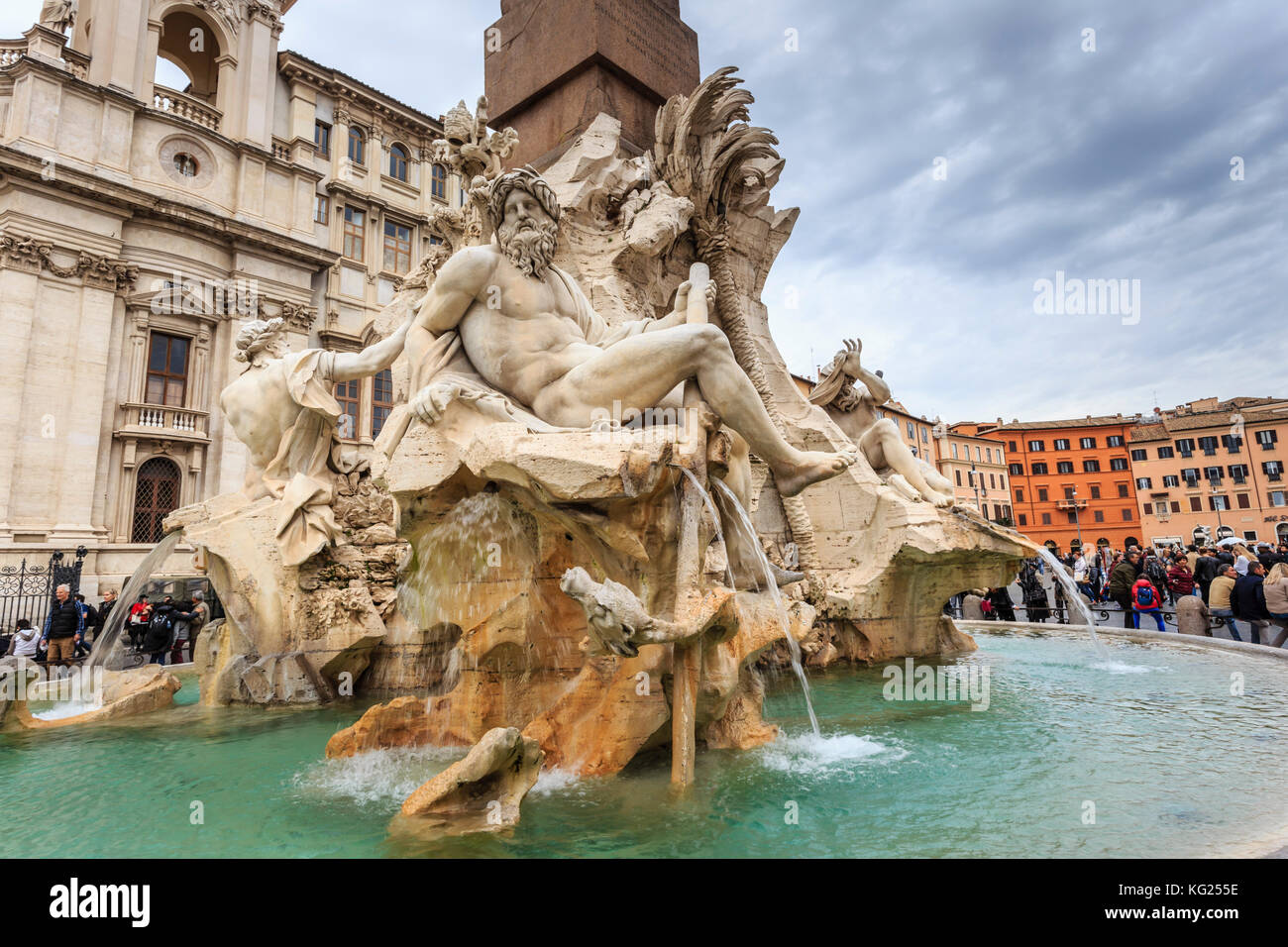 Fontana dei Quattro Fiumi (quatre rivières), Piazza Navona, Centre historique, Rome, site du patrimoine mondial de l'UNESCO, Latium, Italie, Europe Banque D'Images