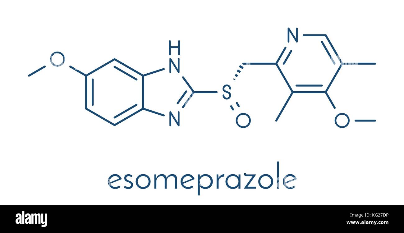 L'esoméprazole, l'ulcère peptique molécule pharmaceutique (inhibiteur de la pompe à protons). formule topologique. Illustration de Vecteur