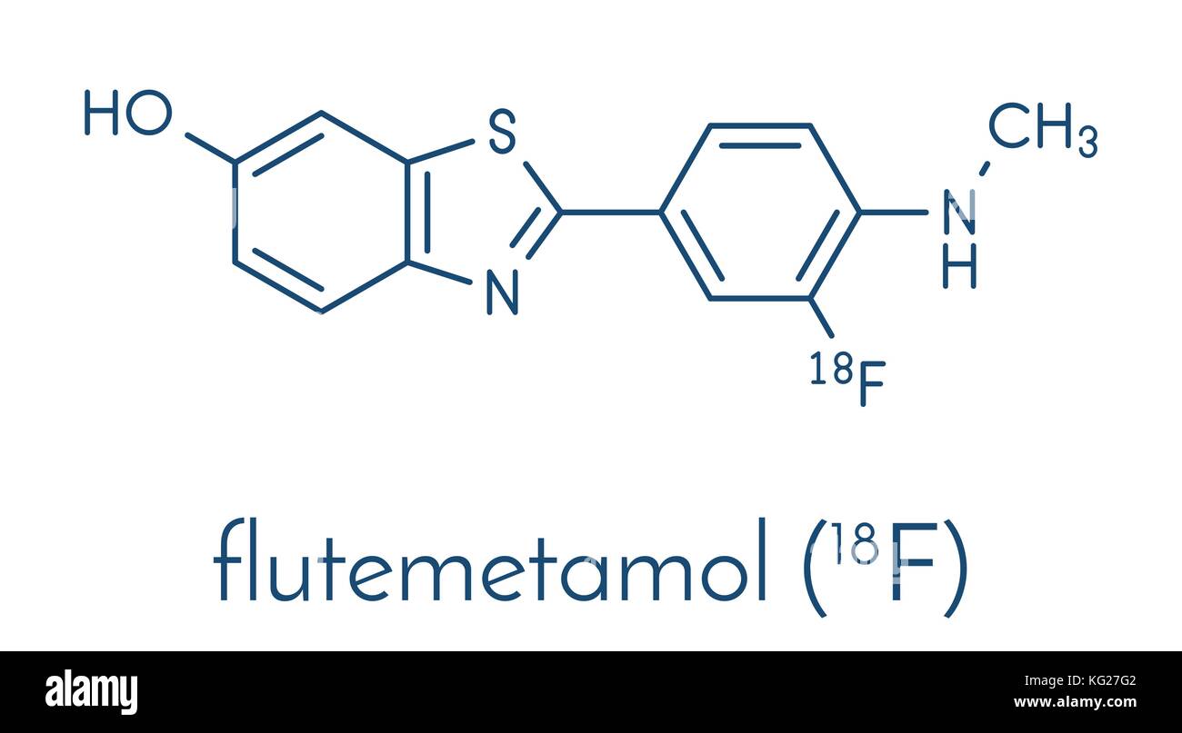 Flutemetamol (18f) tracer pet. molécule utilisée pour diagnostiquer la maladie d'alzheimer. formule topologique. Illustration de Vecteur