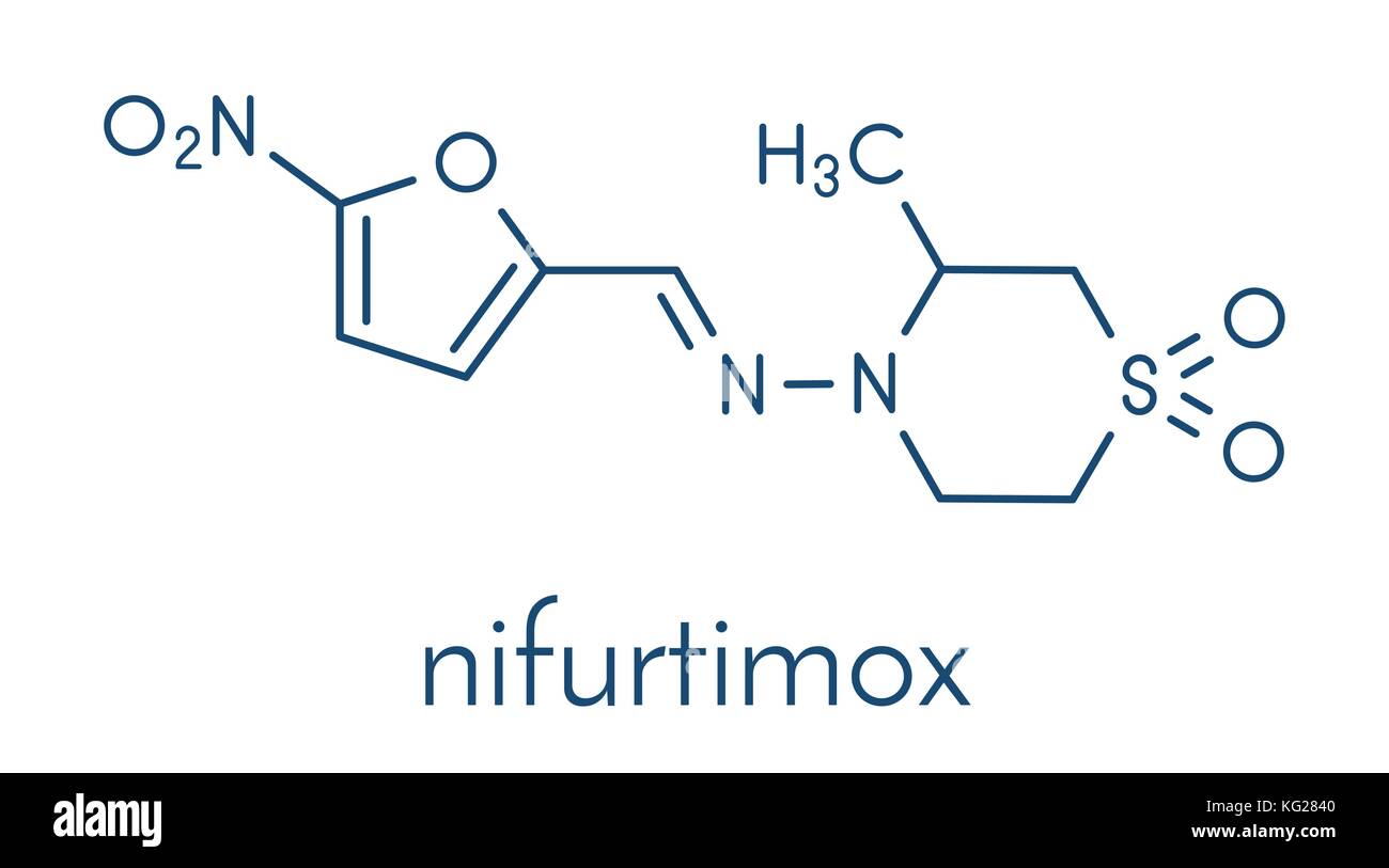 Le nifurtimox. molécule médicament antiparasitaire utilisé dans le traitement de la maladie de Chagas et la maladie du sommeil. formule topologique. Illustration de Vecteur