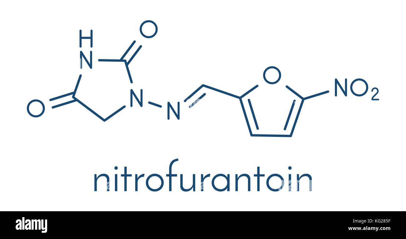 Molécule antibiotique nitrofurantoïne. utilisé pour traiter les infections des voies urinaires (UTI). formule topologique. Illustration de Vecteur