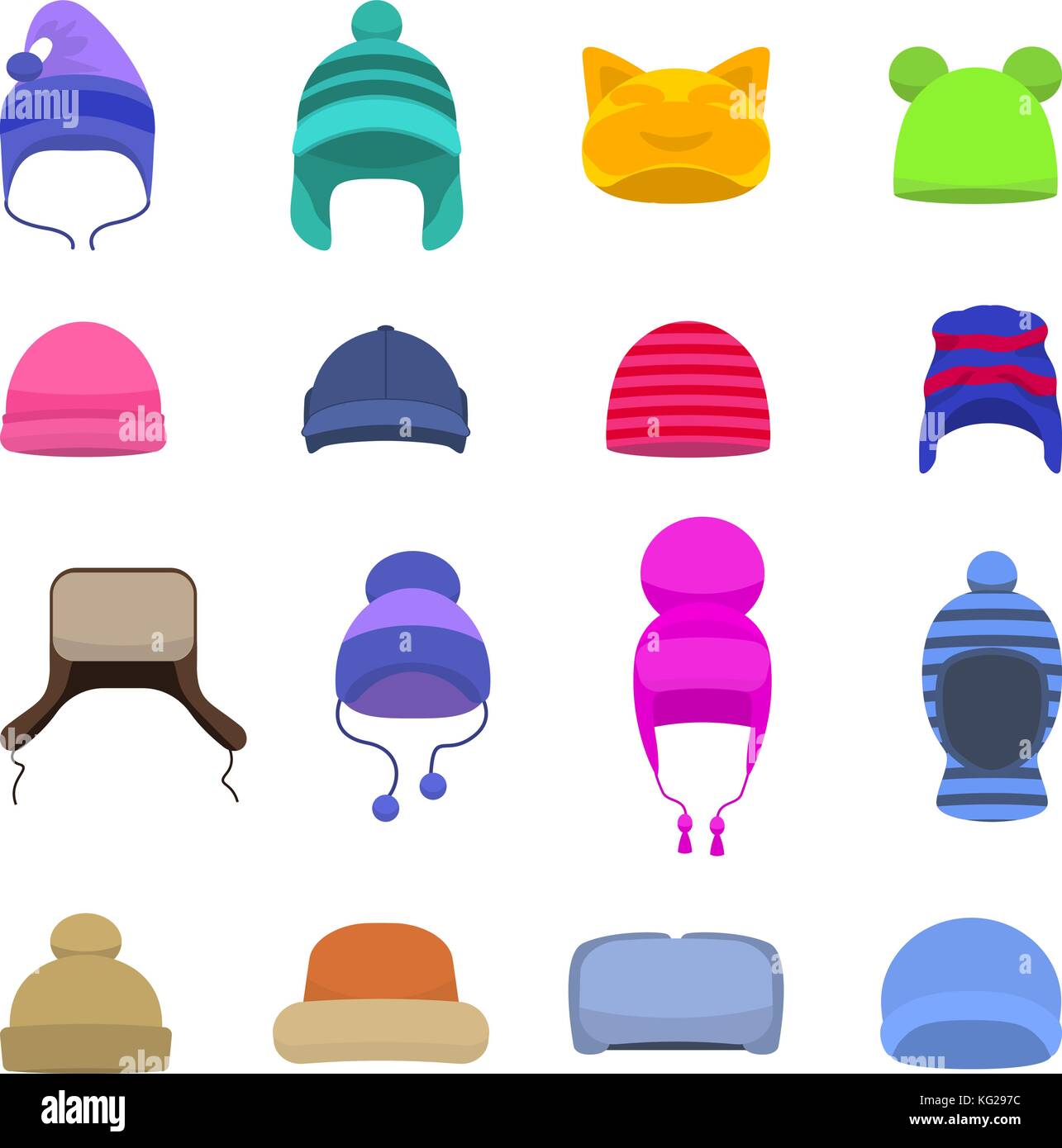 Cartoon vector set cap beanie chapeaux d'hiver Illustration de Vecteur
