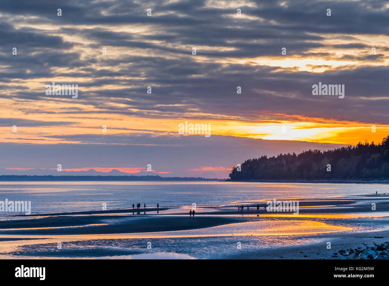 Le coucher du soleil, la baie Semiahmoo, White Rock, British Columbia, Canada Banque D'Images