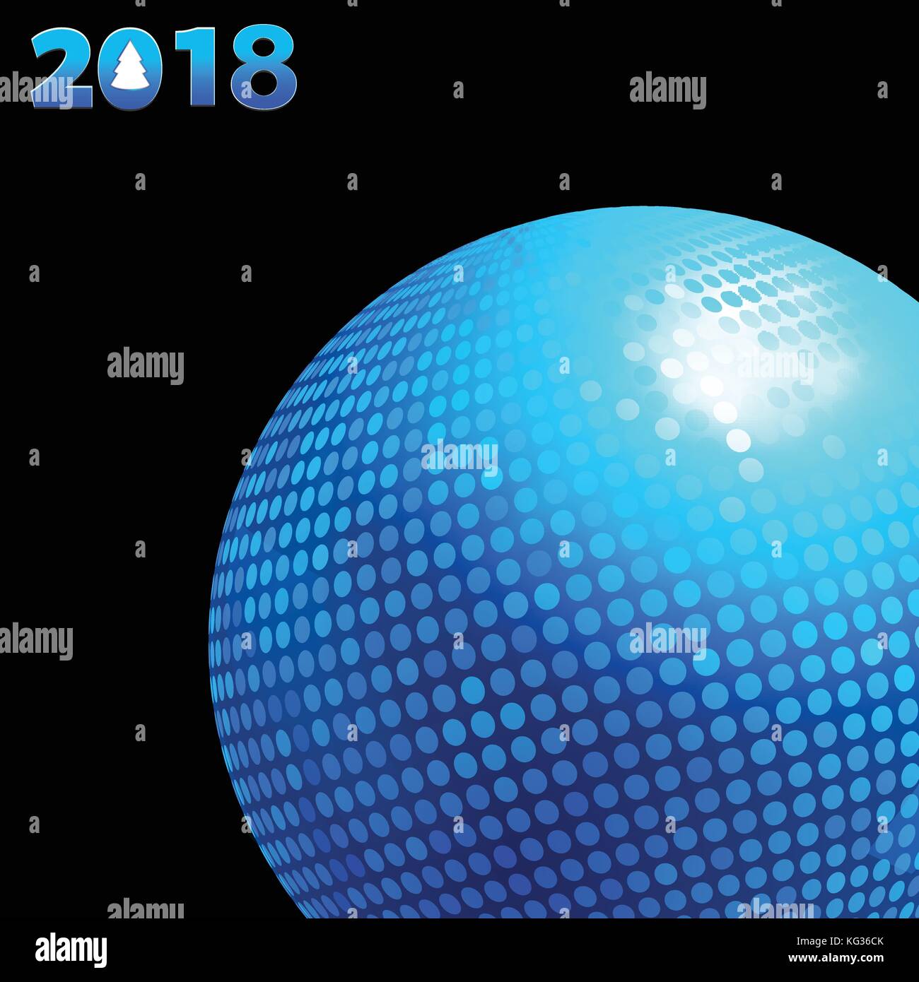3d illustration de boule disco bleu et 2018 vingt dix-huitième en bleu avec des numéros sur fond noir de l'arbre Illustration de Vecteur