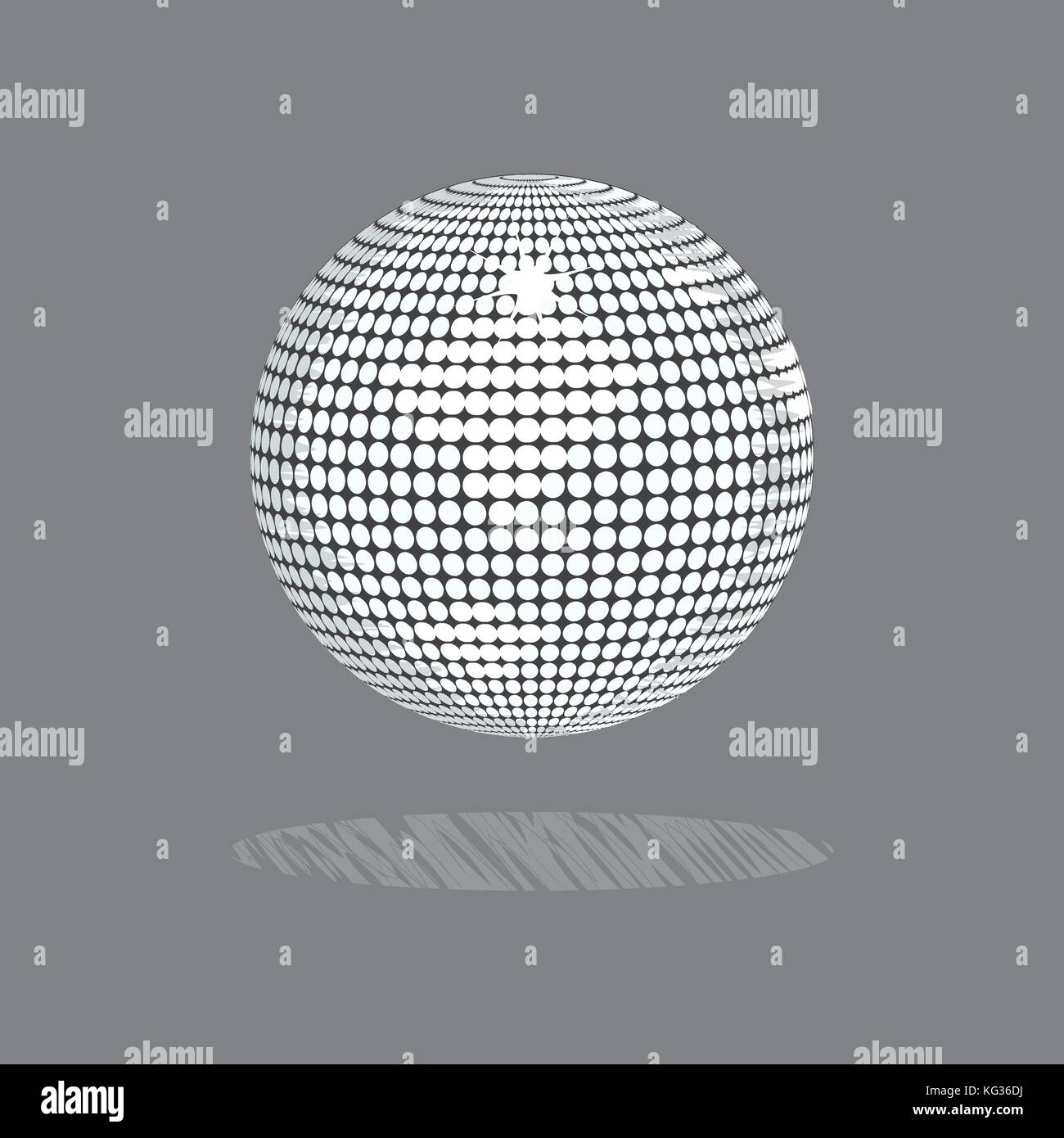 Le style de dessin illustration 2d d'une boule disco blanc avec rayures ombre sur fond gris Illustration de Vecteur