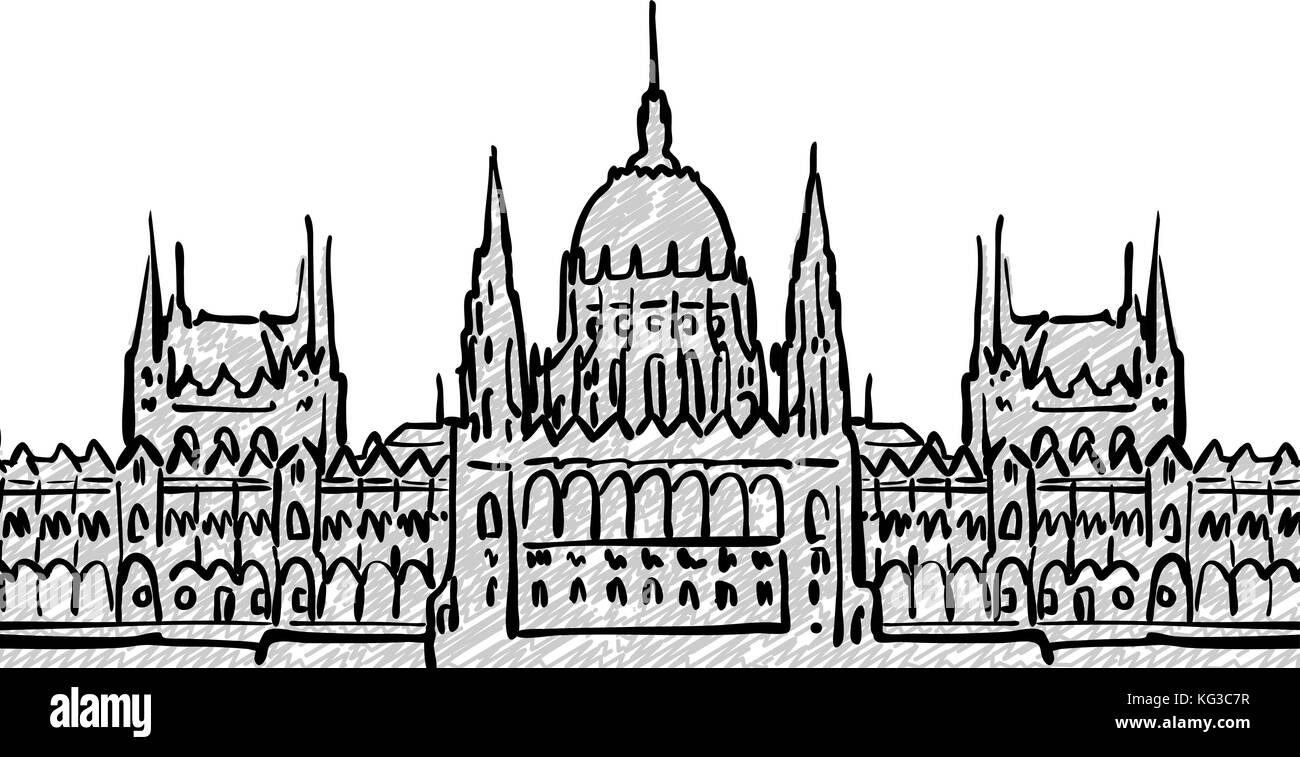 Budapest, Hongrie célèbre croquis de voyage. Dessin Dessin à la main. Conception de carte de vœux, vector illustration Illustration de Vecteur