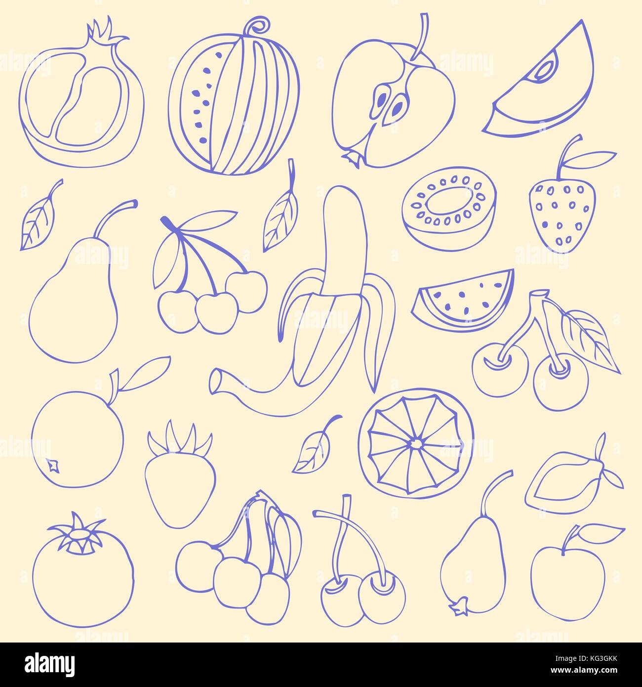 Définir des croquis des fruits isolés, vector illustration. Illustration de Vecteur