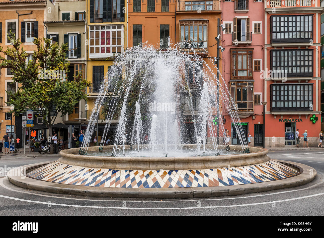 Fontaine à la Plaza de la Reina, Palma de Mallorca, Majorque, Îles Baléares, Espagne. Banque D'Images