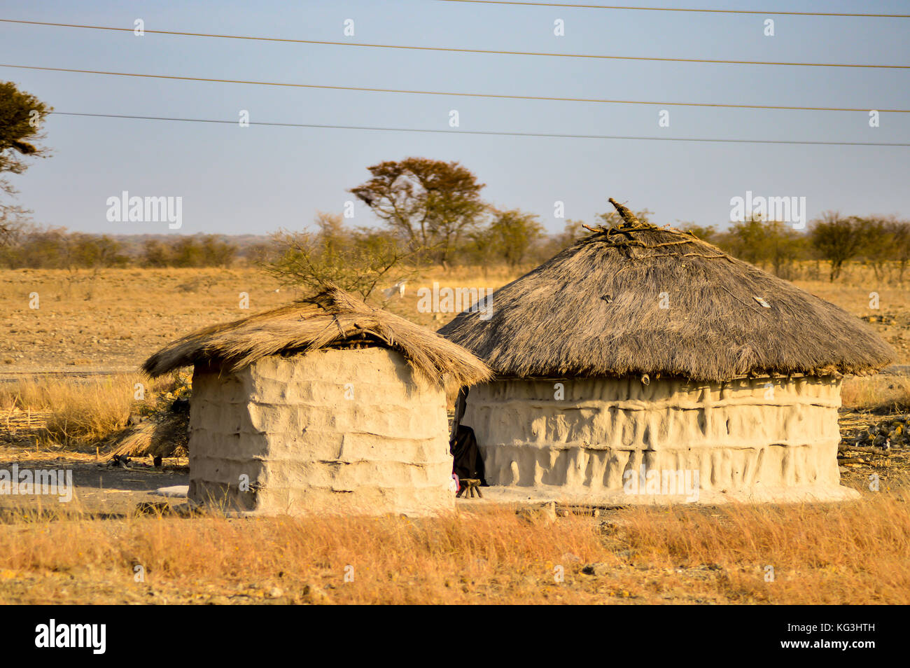 Massai hut traditionnelles faites de terre et de bois, dans un village rural de Tanzanie Banque D'Images