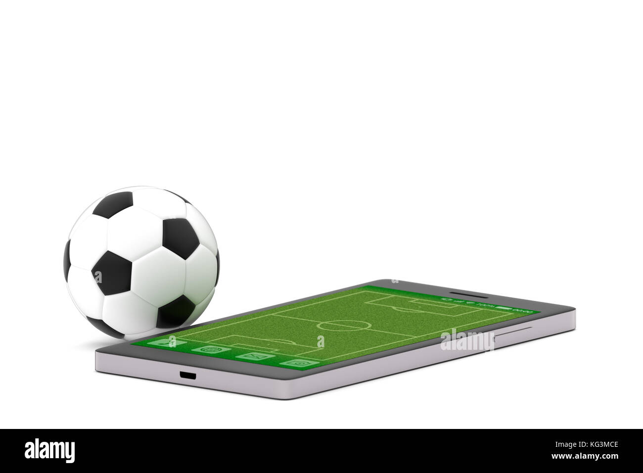 Une photo de ballon de soccer et smartphone sur isoler fond blanc, de l'innovation le sport concept style Banque D'Images
