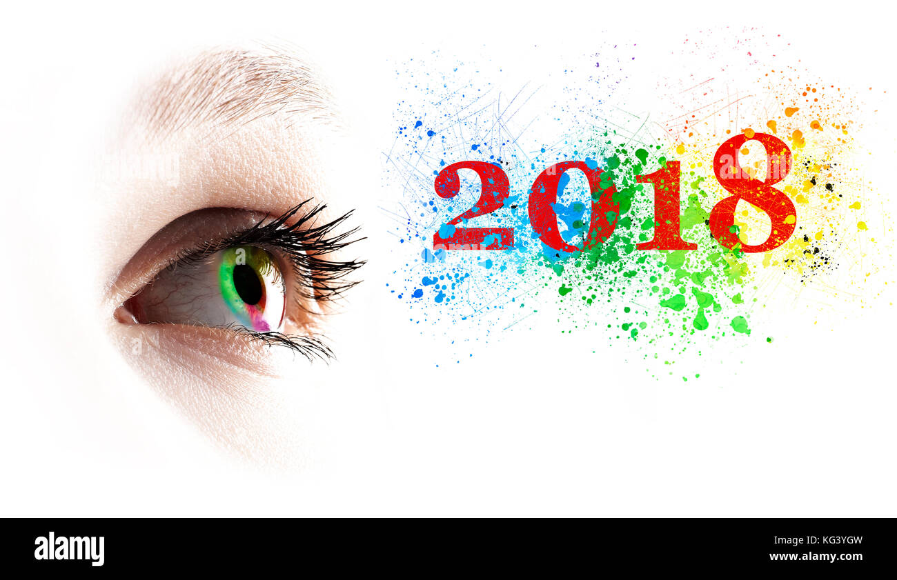 Arc-en-ciel coloré et des yeux féminins 2018 de couleur blanc plus d'éclaboussures Banque D'Images