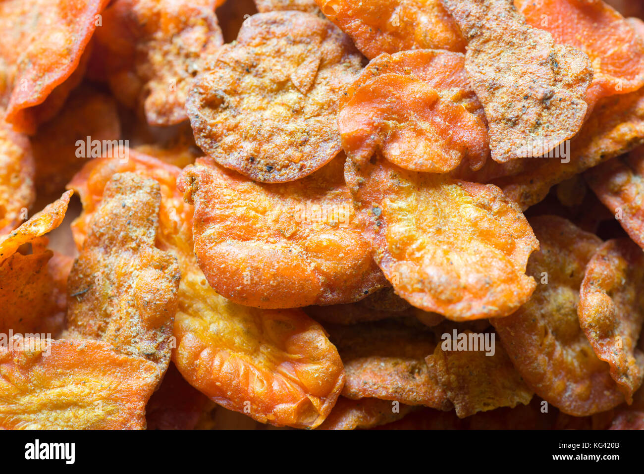 Tas de copeaux de carotte cuite closeup Banque D'Images