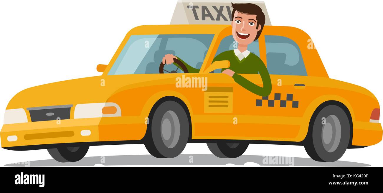 Concept de chauffeur de taxi. Voiture, transport, transport, symbole ou icône de transfert. Illustration vectorielle Illustration de Vecteur