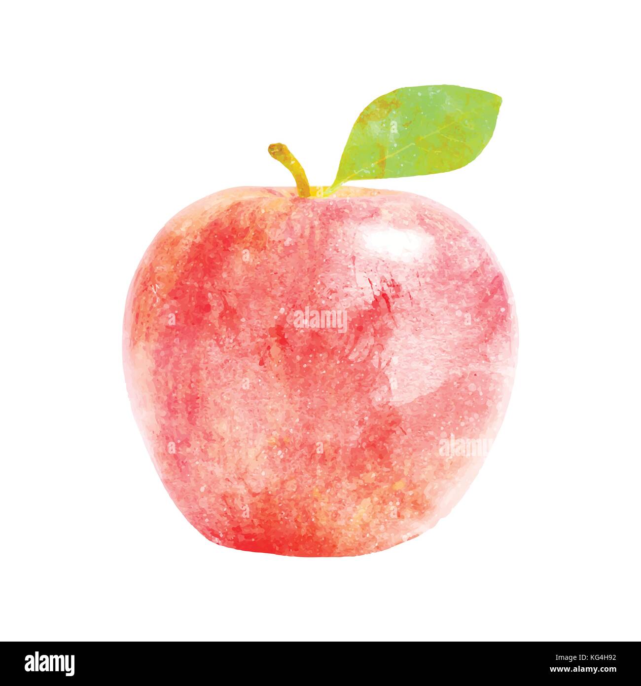 Rouge aquarelle pomme fruit avec la feuille on white Illustration de Vecteur