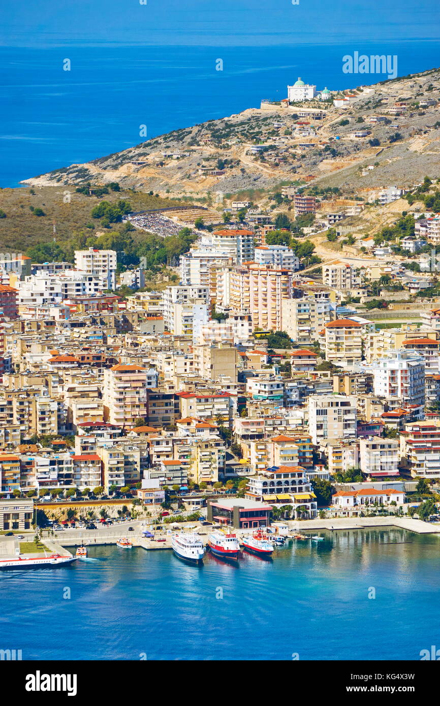 Albanie - vue aérienne de Saranda (Saint-nazaire) Banque D'Images