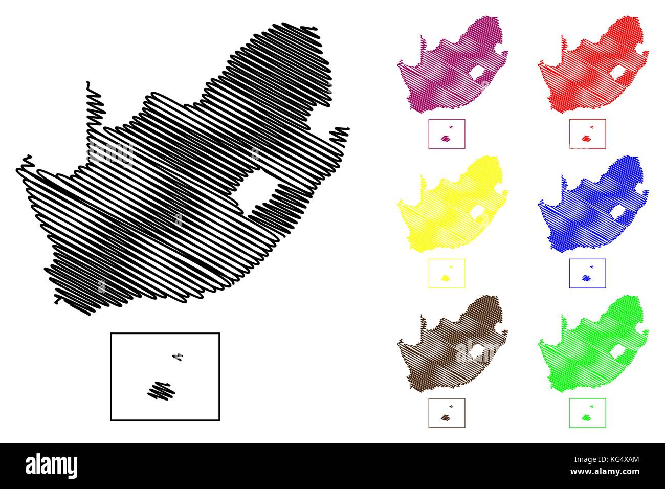 Carte de l'Afrique du Sud, d'illustration vectorielle scribble sketch fsa, Prince Edward Island, l'île Marion, Illustration de Vecteur