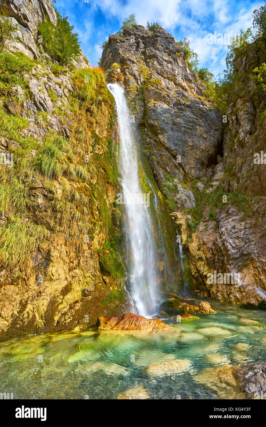 Grunas Theth, cascade, vallée de Thethi, Albanie Banque D'Images