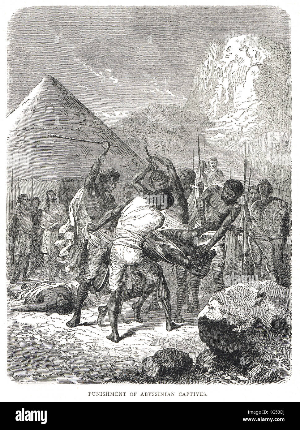 Punition Abyssinienne des otages autochtones, avril 1868, siège de Magdala, expédition britannique en Abyssinie, 1867-1868 Banque D'Images