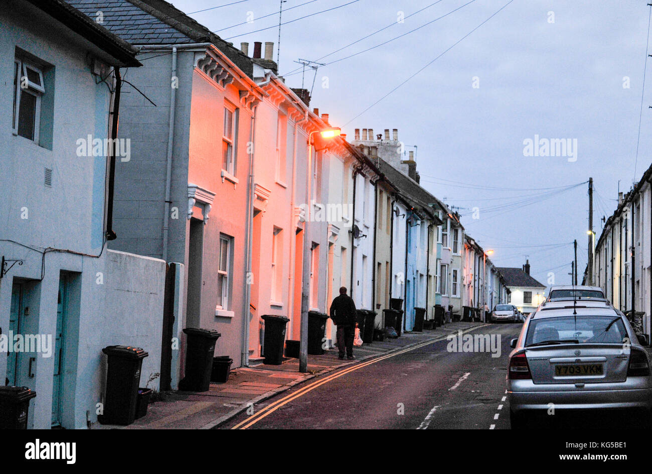 Au crépuscule, les rues de la région d'Hanovre, de Brighton, Sussex, UK Banque D'Images
