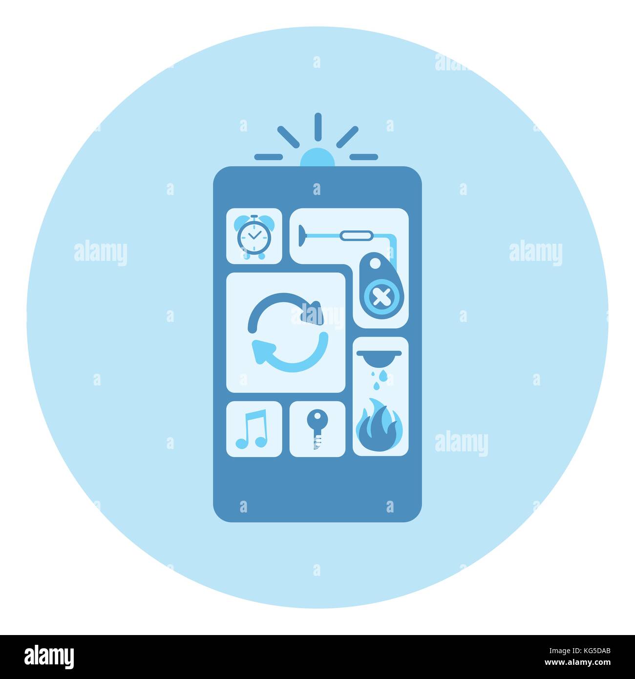 Cell smart l'icône de téléphone avec des applications interface sur fond bleu Illustration de Vecteur